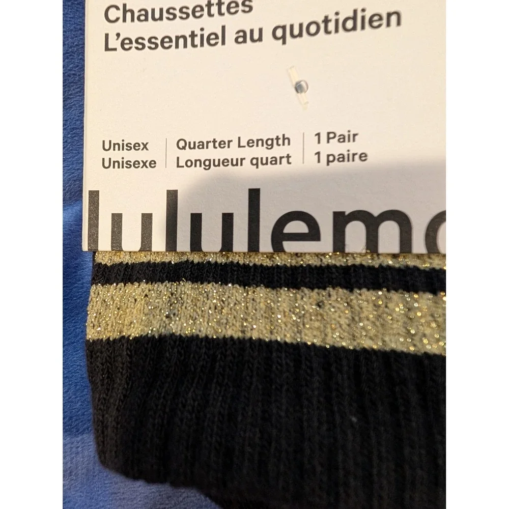 Lululemon Daily Essential Socks‎ Black Gold Quarter Length Striped NWT - Size M